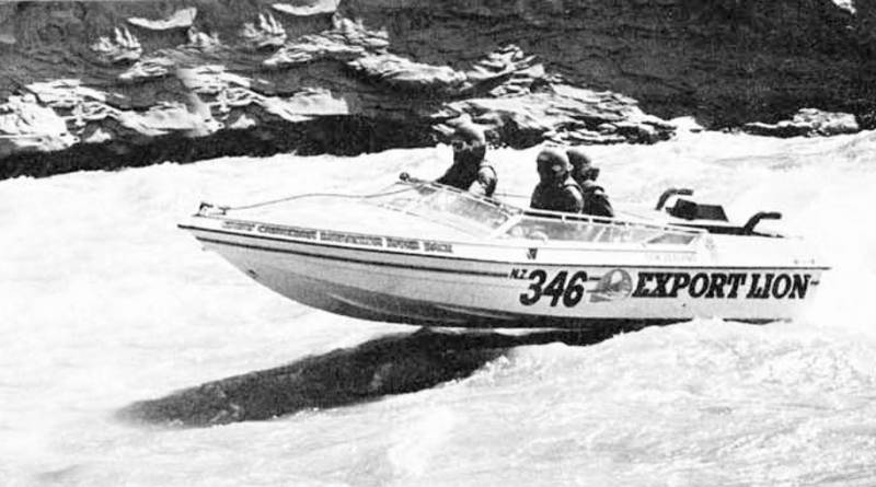 Reg Benton’s Export Lion Gale Banks turbocharged engines completely dominated the 1978 edition of the New Zealand Citizen Jet Boat Marathon by powering boats that finished 1st, 2nd, 3rd and 5th.