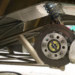 Inside the custom axle housing are Mark Williams Hi-Torque forged steel drag-race axle shafts. Lamb disc brakes front and rear are used to stop the truck.