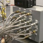 During each dyno run, dozens of temperature and pressure sensors send data points to the dyno’s computers to monitor the performance of various engine components. This box collects the input from 16 pressure sensors; another box elsewhere in the cell collects readings from 32 different temperature sensors.