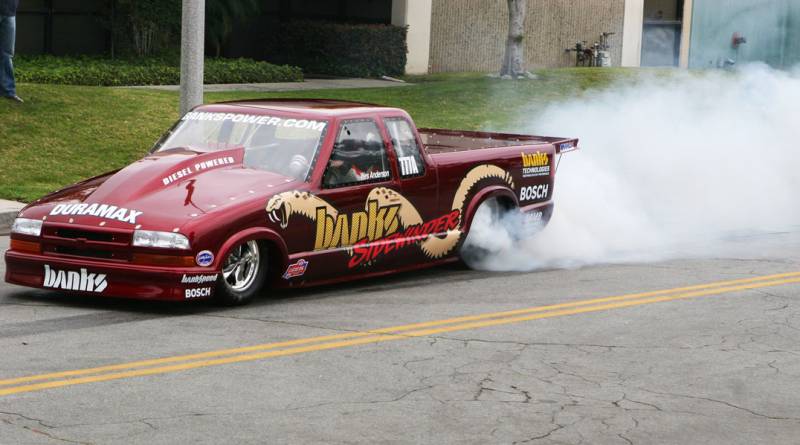 s10_burnout Banks Sidewinder S10 doing a burnout with Jay Leno