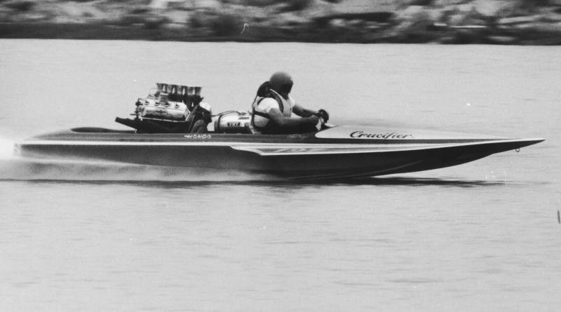The “Crucifier” The “Crucifier,” a race boat powered by a Banks fuel-injected nitro HEMI wins every event it enters, including the NDBA (National Drag Boat Association) and APBA nationals.