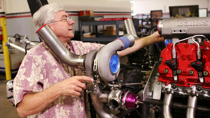 Bob Rowe installing a supercharger on a Banks engine