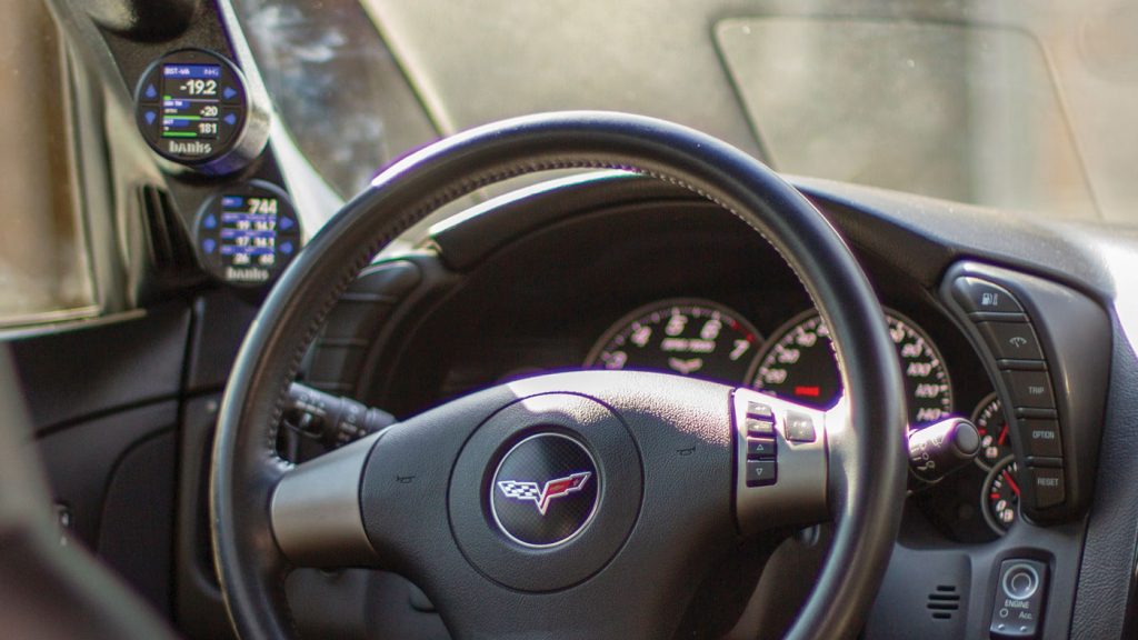 The dual gauges integrate seamlessly into the 2009 Corvette