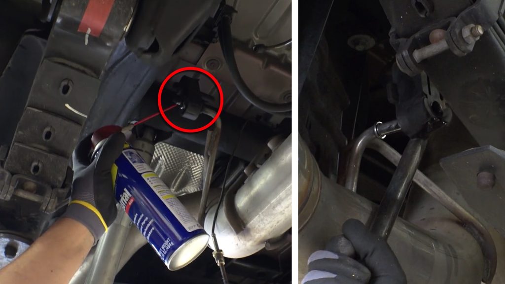Spray exhaust hangers with lubricant to ease removal.