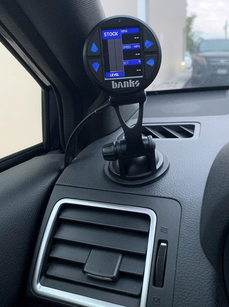 The Banks iDash mounted in the WRX.