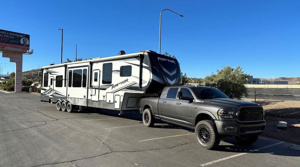 Brad's whole towing setup, RAM and trailer. 