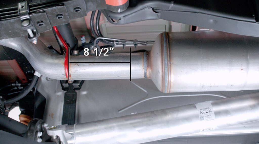Cut mark should be 8.5 inches from the hanger.