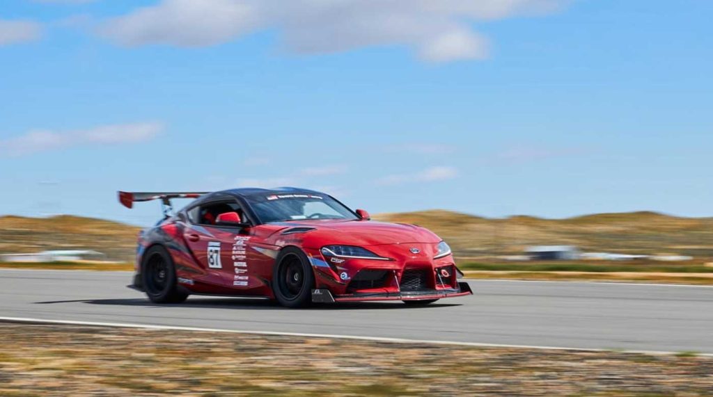 Exterior of Toyota Supra on the track, speeding
