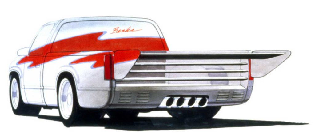 Sketch drawing of the back side of the vintage Banks truck