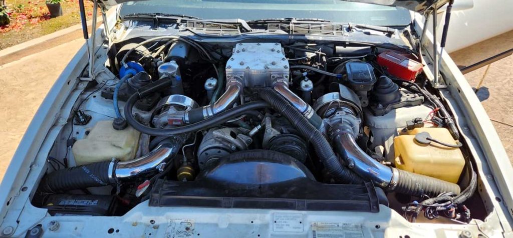 The engine compartment of the rare Firebird.