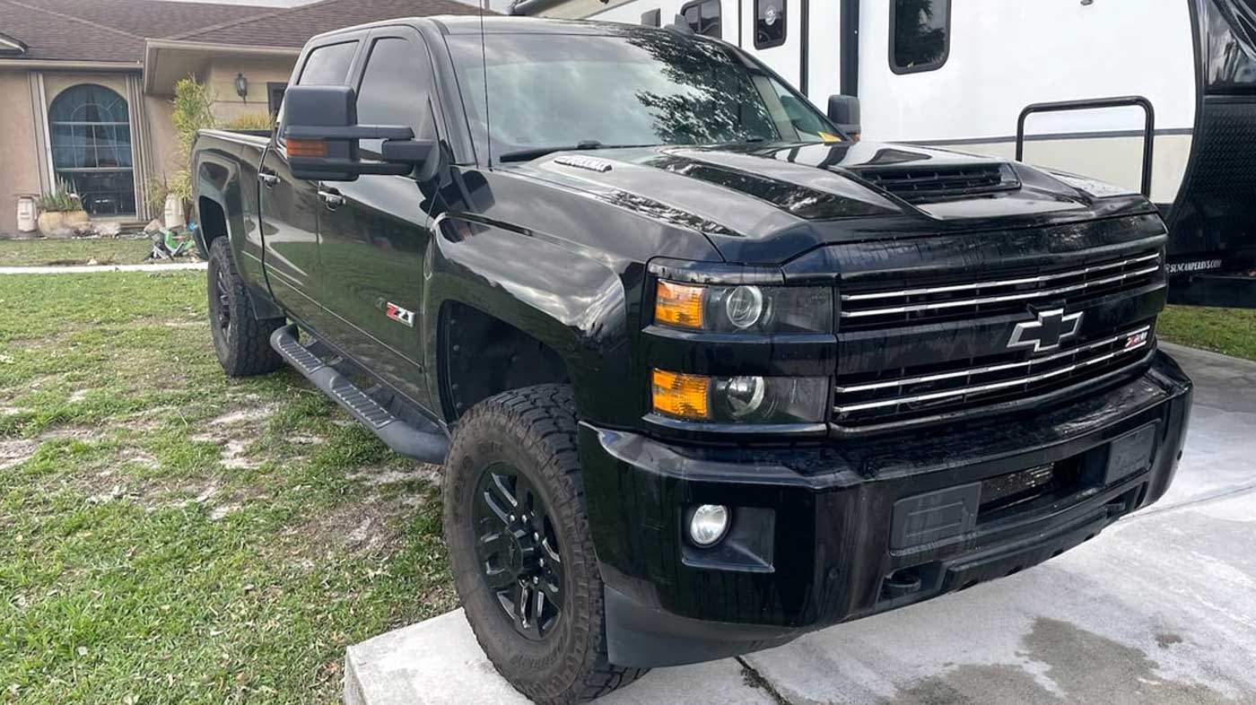 The exterior of Chevy truck owned by Patrick