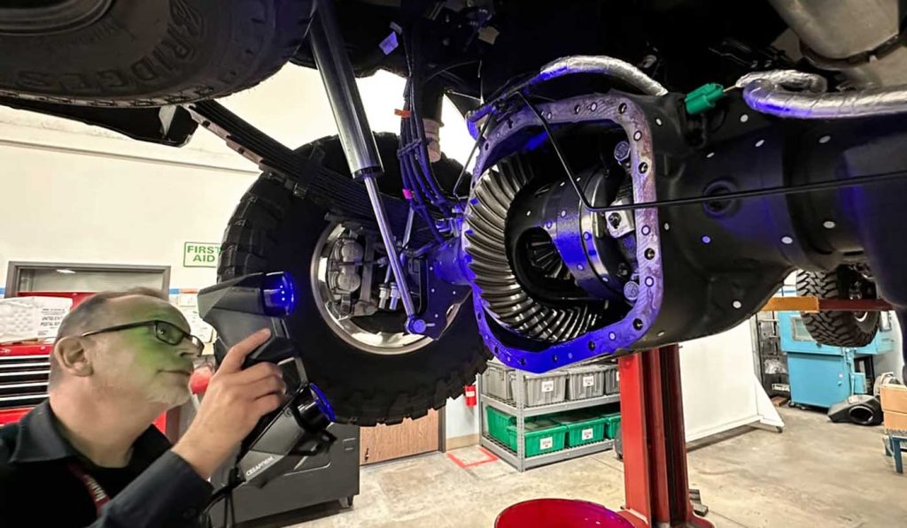 The engineering team doing a 3-D scanning of the 2023 Ford to fit the Banks Ram-Air Differential Cover