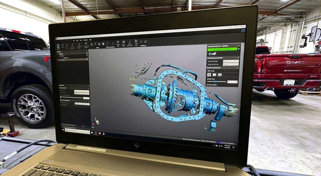 The computer drawing of the 3-D scan of the rear diff cover on the 2023 Ford
