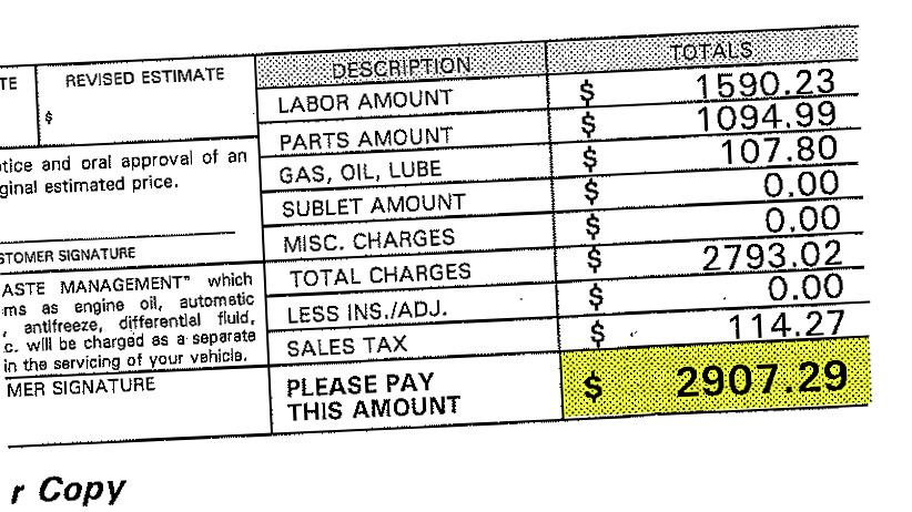 Parts and labor are typically just shy of $3,000