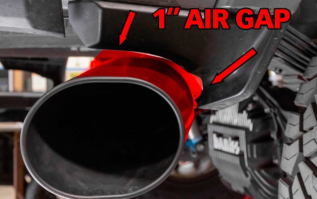 The tip is designed to roughly have a 1" gap around the plastic molding. Remember, the drain hole should face down.