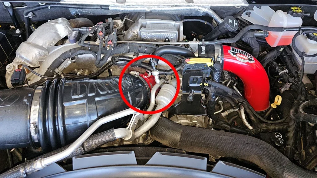 Duramax engine bay featuring Monster-Ram upgrade