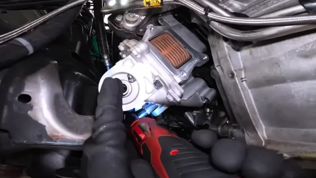Close-up of Banks Oil Cooler installed on Duramax