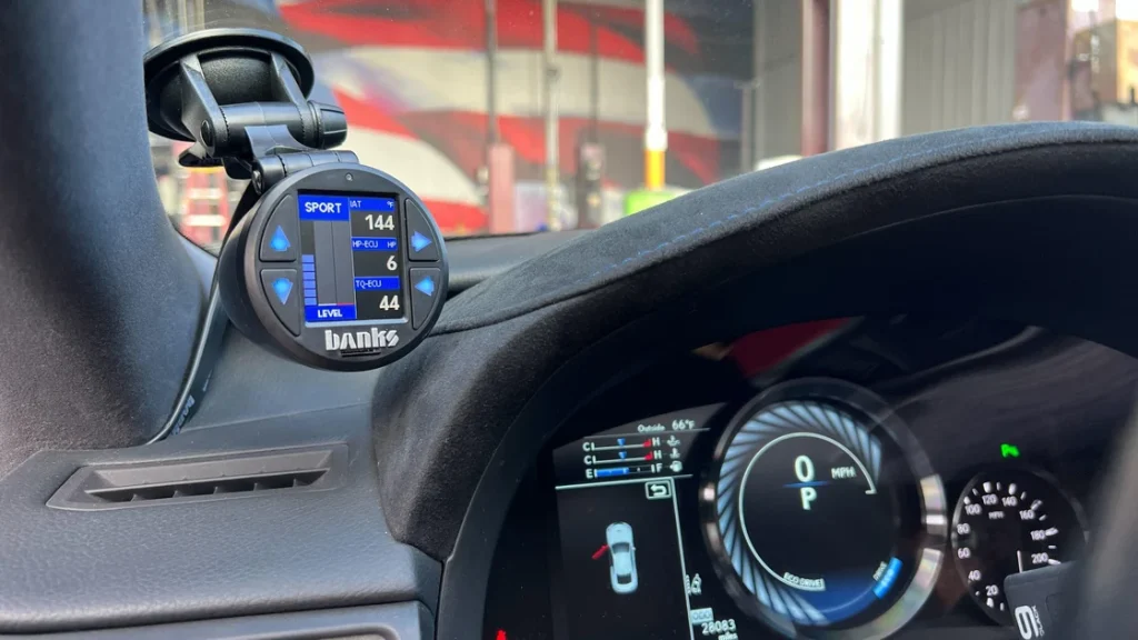 Banks iDash and PedalMonster installed in Lexus RC F engine bay