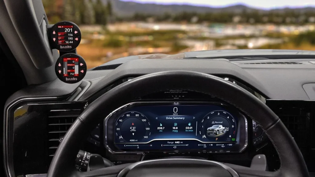 Dual iDash SuperGauges installed in a Chevy Silverado.