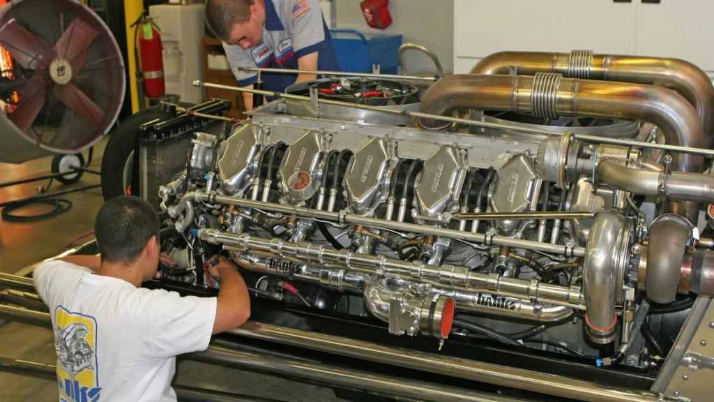 The V12 Hemi engine being built at Banks Power.
