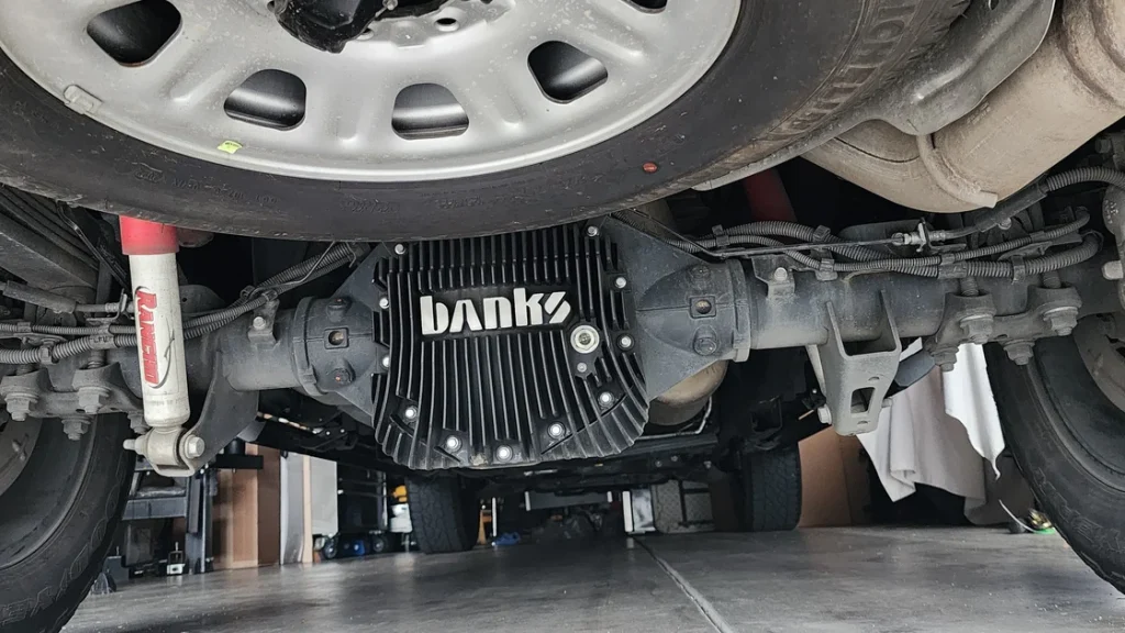 Banks CoolRunner Oil Pan and Ram-Air Differential Cover installed on a GMC Denali 2500.