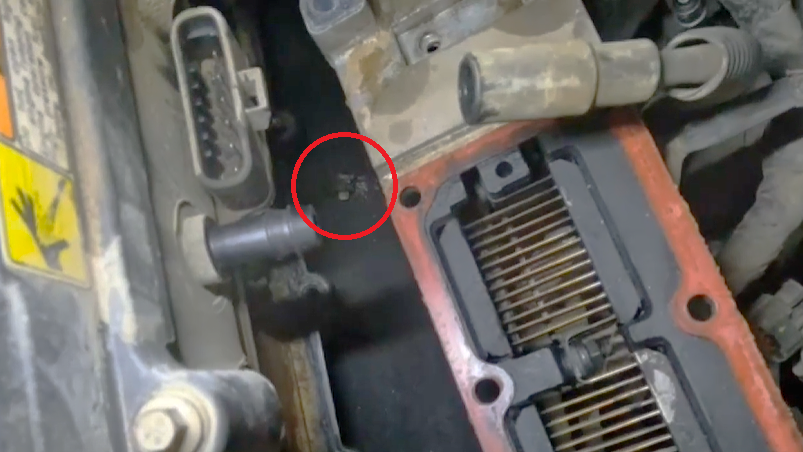 Broken heater grid bolt found during Banks Monster-Ram installation on a RAM engine.