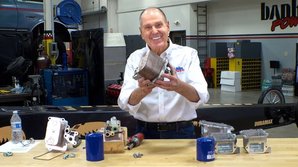 Gale Banks inspecting 2020 Duramax oil cooler plates