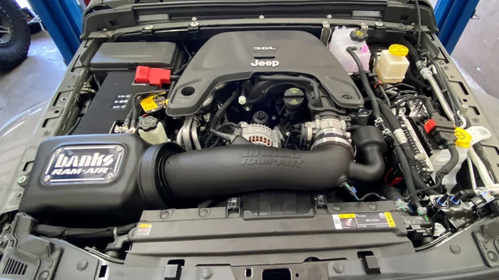Close-up of Jeep Gladiator cold air intake upgrade