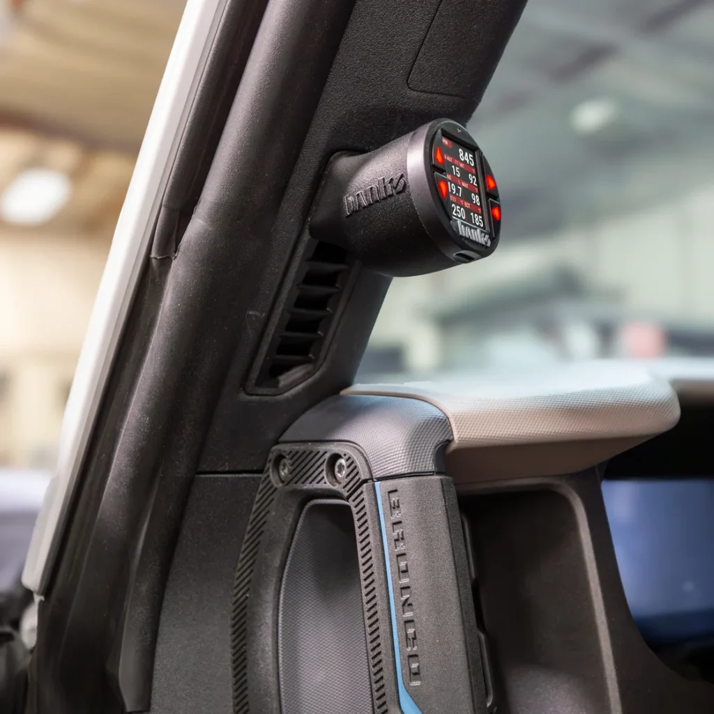 Bronco iDash Stealth Pod installed in 2021–25 driver side pillar vent
