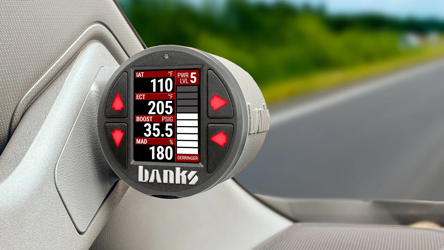 Close-up of iDash Data Pro displaying engine data