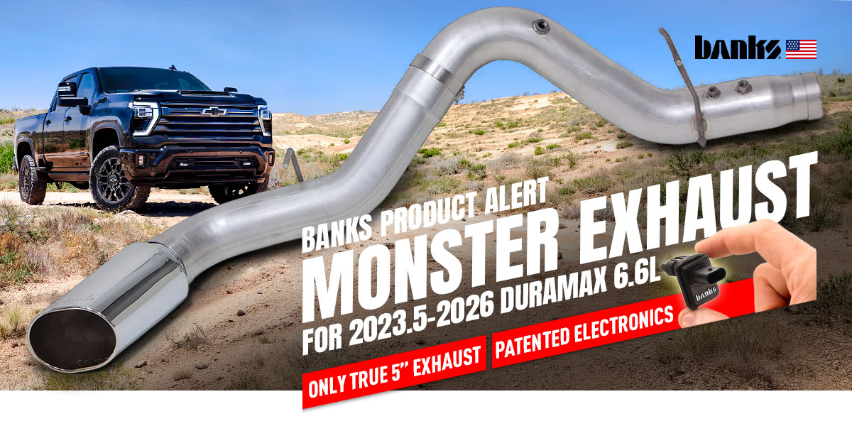 2024-2026 Duramax Monster Exhaust with Patented Module Banks 5-inch Monster Exhaust system and patented Exhaust Pressure Module for 2024-2026 Chevy and GMC Duramax trucks